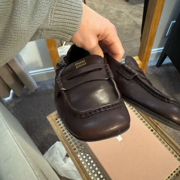 Miu Miu Rouched back Nappa Leather Brown Loafers - Picture 13 of 16